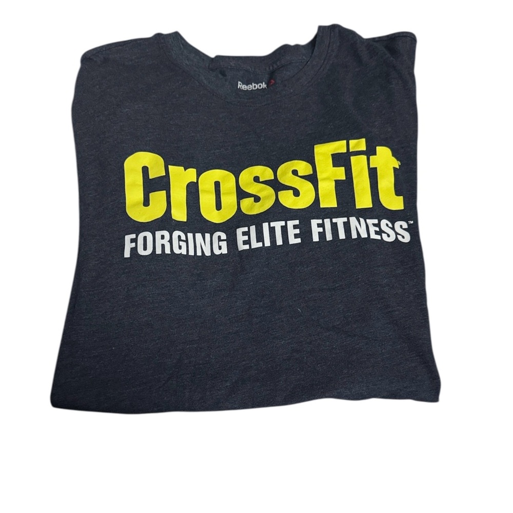 Reebok CrossFit Dark Blue Tee with Yellow Print